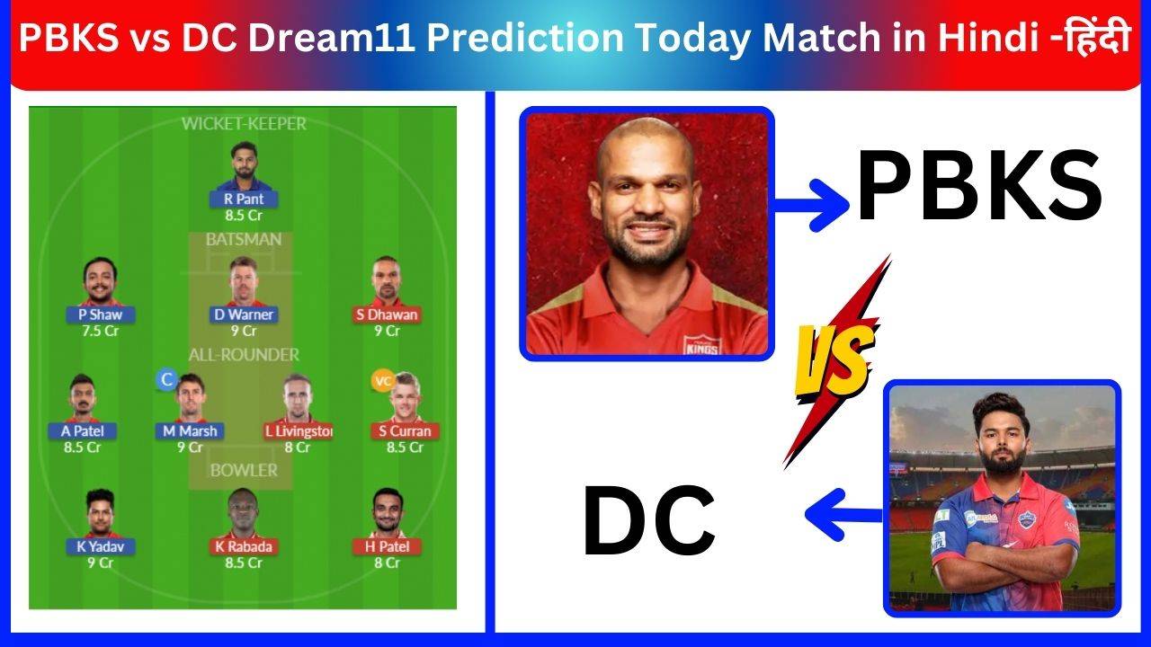PBKS vs DC Dream11 Prediction Today Match in Hindi -हिंदी